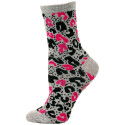 Wild Thing Women's Neon Crew Socks - 1 Pair - Grey / Pink Leopard