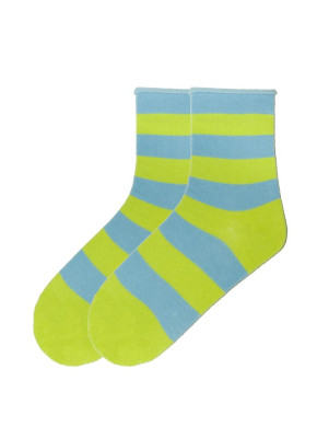 K. Bell Women's Rugby Striped Relaxed Top Crew Socks - Lime