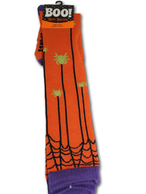 Happy Halloween Women's Knee Socks - 1 Pair - Orange - Spiders