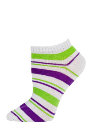 Chatties Women's Bright Stripe Low Cut Socks - 1 Pair - White/Purple Green