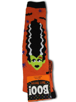 Happy Halloween Women's Knee Socks - 1 Pair - Orange - Lady Frankenstein