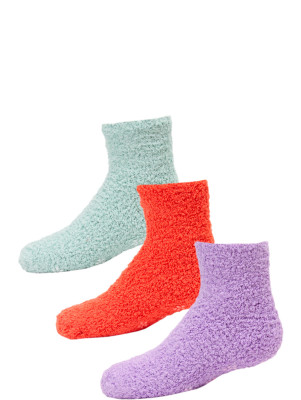 Kid's Cozy Slipper Crew Socks - 3 Pairs - Purple, Orange, Mint Green