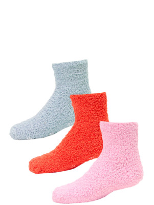 Kid's Cozy Slipper Crew Socks - 3 Pairs - Pink, Orange, Blue