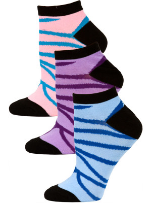 Jaze Women's Zebra Stripe Low Cut Socks - 3 Pairs - Blue/Purple/Pink