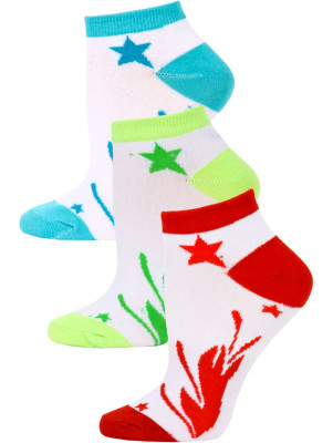 Jaze Shooting Stars Low Cut Socks - 3 Pairs - Red/Lime Green/Blue