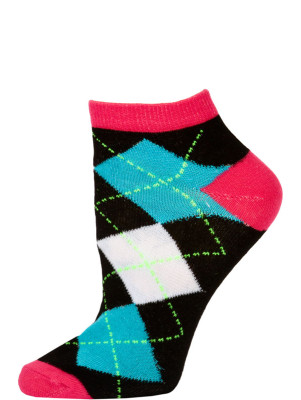 Chatties Women's Neon Argyle Low Cut Socks - 1 Pair - Pink/Black Large Argyle