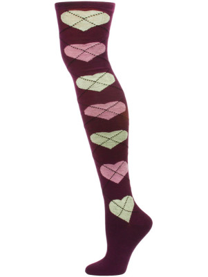 Yelete Argyle Hearts Over the Knee Socks - 1 Pair - Purple/Pink