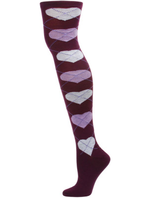 Yelete Argyle Hearts Over the Knee Socks - 1 Pair - Purple/Grey