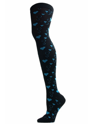 Yelete Mini Hearts Over the Knee Socks - 1 Pair - Black with Blue Hearts
