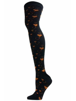 Yelete Mini Hearts Over the Knee Socks - 1 Pair - Black with Orange Hearts