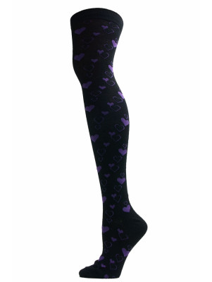 Yelete Mini Hearts Over the Knee Socks - 1 Pair - Black with Purple Hearts