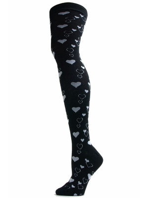 Yelete Mini Hearts Over the Knee Socks - 1 Pair - Black with White Hearts