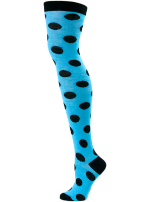 Yelete Women's Big Polka Dot Over the Knee Socks - 1 Pair - Light Blue and Black