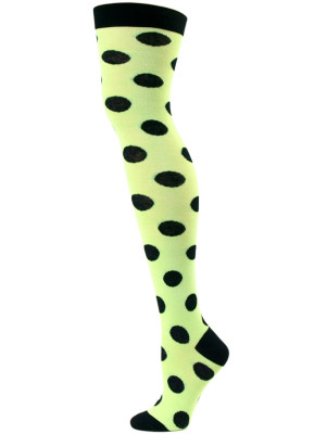 Yelete Women's Big Polka Dot Over the Knee Socks - 1 Pair - Lime Green and Black