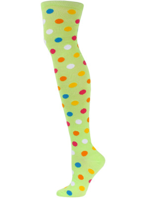 Yelete Polka Dot Over the Knee Socks - 1 Pair - Lime Green Multi