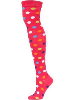 Yelete Polka Dot Over the Knee Socks - 1 Pair - Hot Pink Multi
