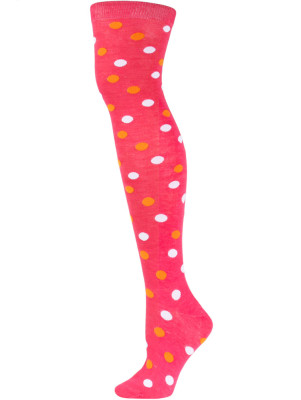 Yelete Polka Dot Over the Knee Socks - 1 Pair - Hot Pink with OrangeWhite Dots
