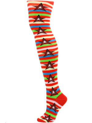 Yelete Stripes and Stars Over the Knee Socks - 1 Pair - Red/Yellow Multi