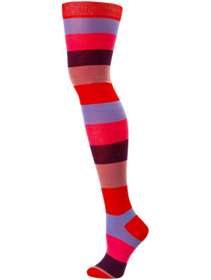 Yelete Women's Thick Stripe Over the Knee Socks - 1 Pair - Red Multi
