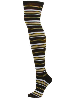 Yelete Dark Stripe Over the Knee Socks - 1 Pair - Black/Yellow Stripe