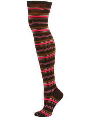 Yelete Dark Stripe Over the Knee Socks - 1 Pair - Brown/Pink Stripe