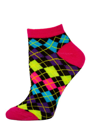 Chatties Women's Neon Argyle Low Cut Socks - 1 Pair - Pink/Black Mini Argyle