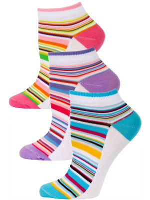 Yelete Pastel Stripe Low Cut Socks - 3 Pairs - Blue, Purple, Pink Multi