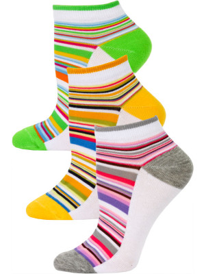 Yelete Pastel Stripe Low Cut Socks - 3 Pairs - Grey, Orange, Green Multi