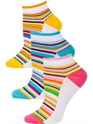 Yelete Pastel Stripe Low Cut Socks - 3 Pairs - Pink. Blue, Orange Multi