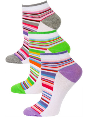 Yelete Pastel Stripe Low Cut Socks - 3 Pairs - Purple, Green, Grey Multi