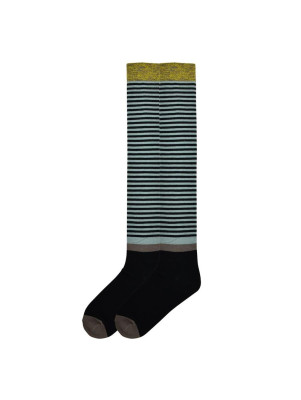 K. Bell Women's Vintage Stripe Over the Knee Socks - Black and Blue