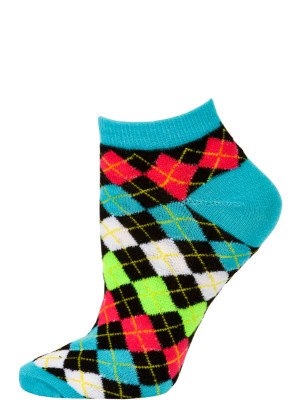 Chatties Women's Neon Argyle Low Cut Socks - 1 Pair - Blue/Black Mini Argyle