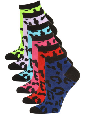 Mamia Neon Cheetah Women's Low Cut Socks - 6 Pairs - Neon Cheetah Multi