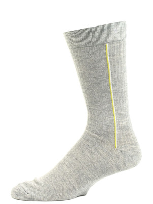 John Weitz Men's Patterned Dress Socks - 1 Pair - Grey with Yellow Stripes