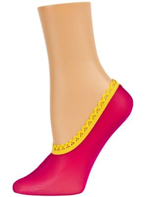 Dynamic Footies Women's Bright Mesh Liner Socks - 1 Pair - Hot Pink with Yellow