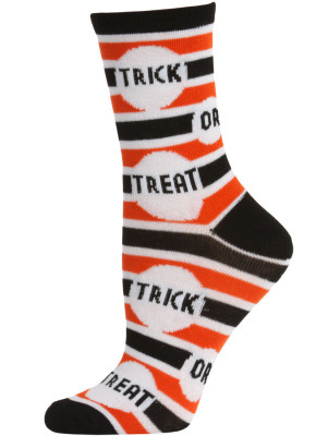 Happy Halloween Women's Crew Socks - 1 Pair - Orange/Black - Trick or Treat Stripes
