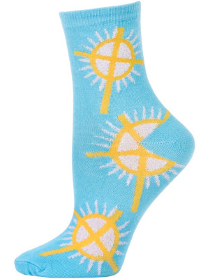 Holy Socks Women's Crew Socks - 1 Pair - Blue with Crosses