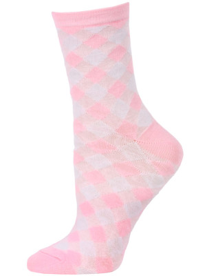 Chatties Women's Gingham Crew Socks - 1 Pair - Light Pink