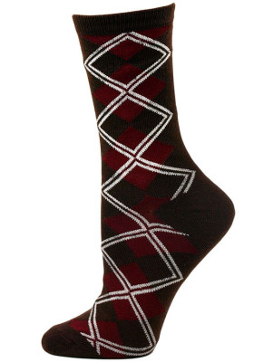 Chatties Women's Argyle Crew  Dress Socks - 1 Pair- Brown & Burgundy
