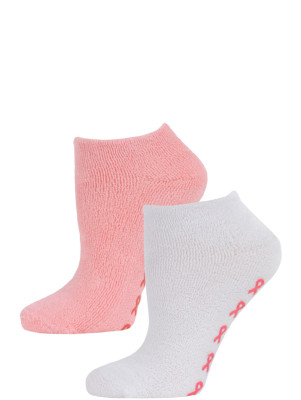 Breast Cancer Awareness Women's Terry Slipper Socks - 2 Pairs - White/Pink