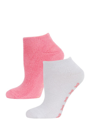 Breast Cancer Awareness Women's Terry Slipper Socks - 2 Pairs - White/Hot Pink