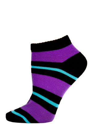 Chatties Women's Bright Stripe Low Cut Socks - 1 Pair - Black/Purple/Blue