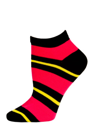 Chatties Women's Bright Stripe Low Cut Socks - 1 Pair - Black/Pink/Yellow