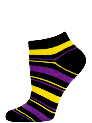 Chatties Women's Bright Stripe Low Cut Socks - 1 Pair - Black/Yellow/Purple