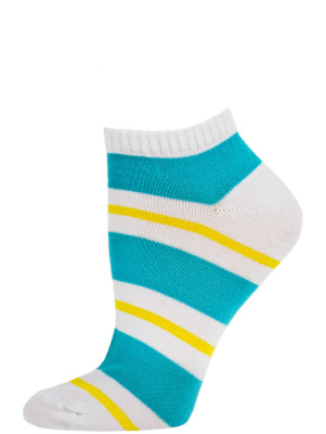 Chatties Women's Bright Stripe Low Cut Socks - 1 Pair - White/Blue/Yellow