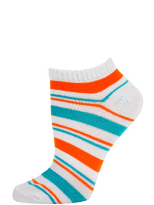 Chatties Women's Bright Stripe Low Cut Socks - 1 Pair - White/Orange/Blue