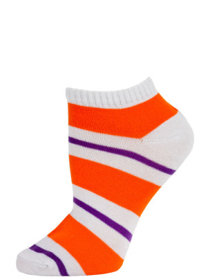 Chatties Women's Bright Stripe Low Cut Socks - 1 Pair - White/Orange/Purple