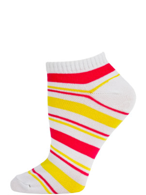 Chatties Women's Bright Stripe Low Cut Socks - 1 Pair - White/Pink/Yellow