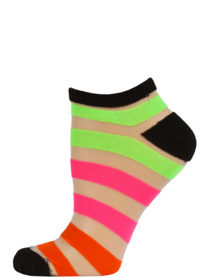 Chatties Women's Bright Stripe Jelly Low Cut Socks - 1 Pair - Black with Green/Pink/Orange