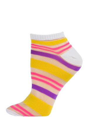 Chatties Women's Bright Stripe Jelly Low Cut Socks - 1 Pair - White with Yellow/Purple/Pink